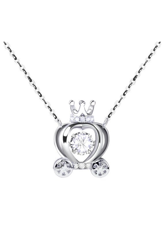 Women's Crown Pumpkin Carriage Necklace, featuring a dynamic pendant and a beating heart. This forest-themed clavicle necklace is the perfect Valentine's Day accessory.