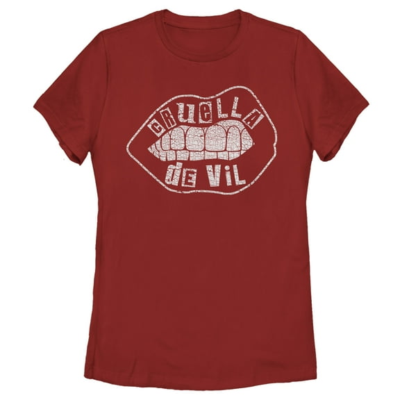 Women's Cruella Distressed Lips Logo Graphic Tee Red Medium