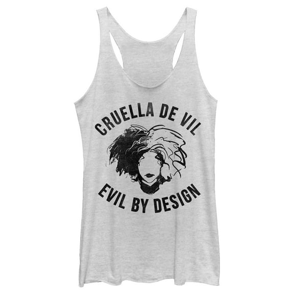 Women's Cruella Evil By Design Sketch  Racerback Tank Top White Heather Medium