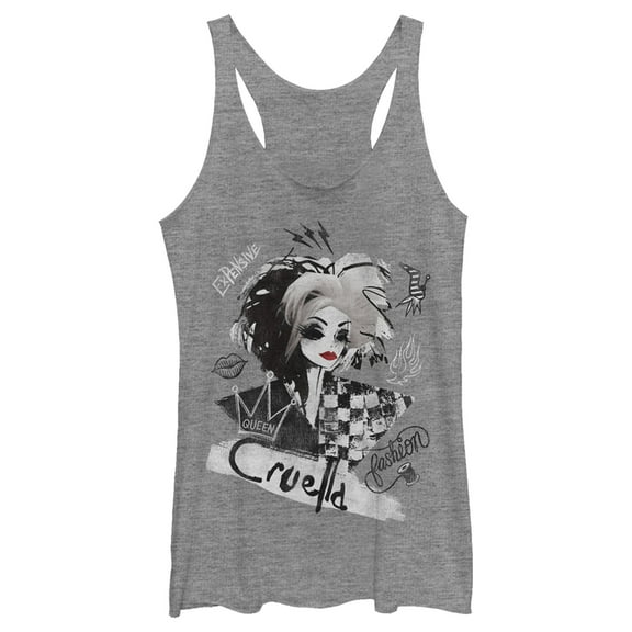 Women's Cruella Fashion Sketch  Racerback Tank Top Gray Heather Small