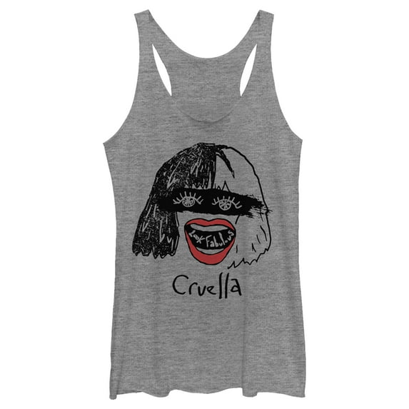 Women's Cruella Look Fabulous Drawing Racerback Tank Top Gray Heather Small
