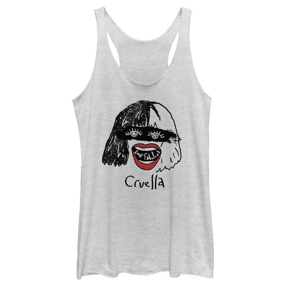 Women's Cruella Look Fabulous Drawing Racerback Tank Top White Heather 2X Large