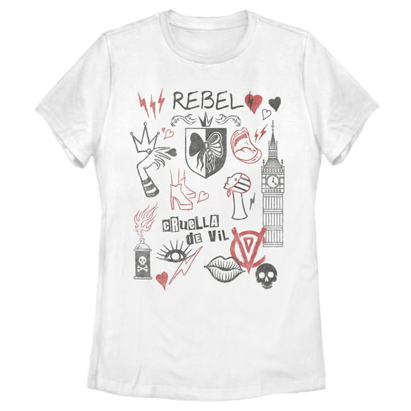 Women's Cruella Rebel Icons  Graphic Tee White 2X Large