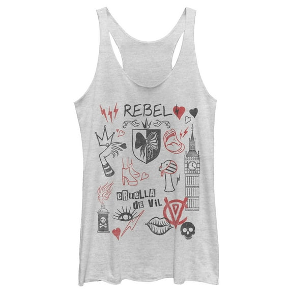 Women's Cruella Rebel Icons  Racerback Tank Top White Heather Medium