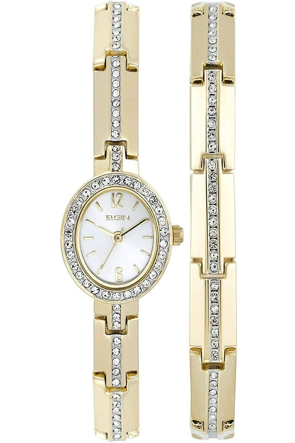 Women's Crystal Accented Dress Watch and Bracelet Set - EG8089ST-1
