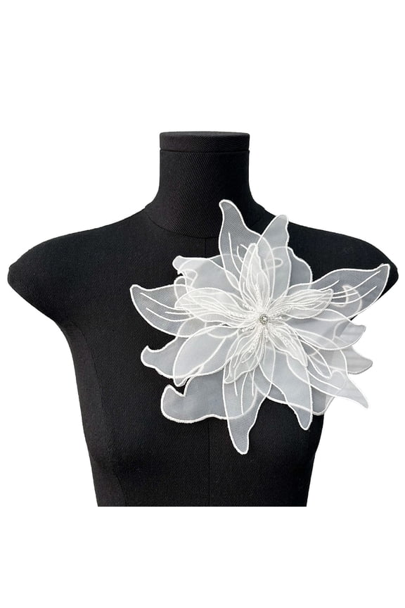 Women's Crystal Beads Floral Brooch Pin - 3D Mesh Flower with Irregular Ribbon Leaf Design for Bridal Wedding Dress Decoration, Prom Evening Attire Accessory (1 Piece)