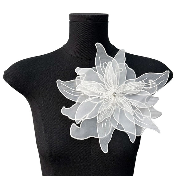 Women's Crystal Beads Floral Brooch Pin - 3D Mesh Flower with Irregular Ribbon Leaf Design for Bridal Wedding Dress Decoration, Prom Evening Attire Accessory (1 Piece)