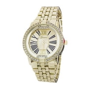 Womens Crystal Bezel Roman Number Dial Fashion Watch Gold