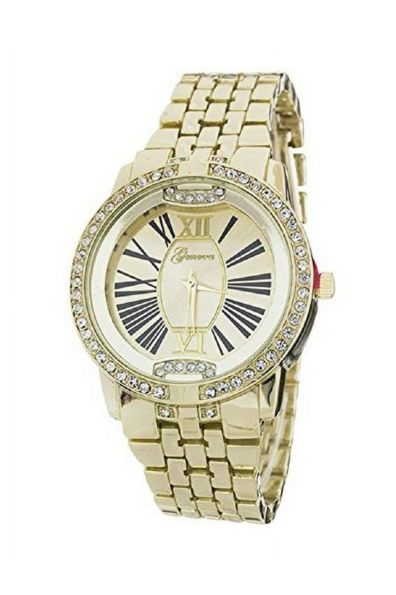 Women's Crystal Bezel Roman Number Dial Fashion Watch Gold