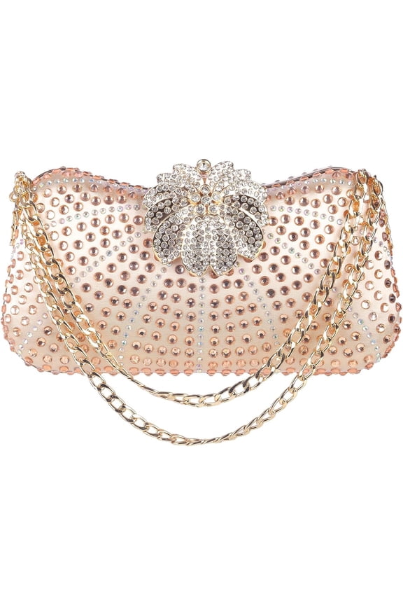 Women's Crystal Evening Clutch Purse Rhinestone Flower Clasp Wedding Handbag