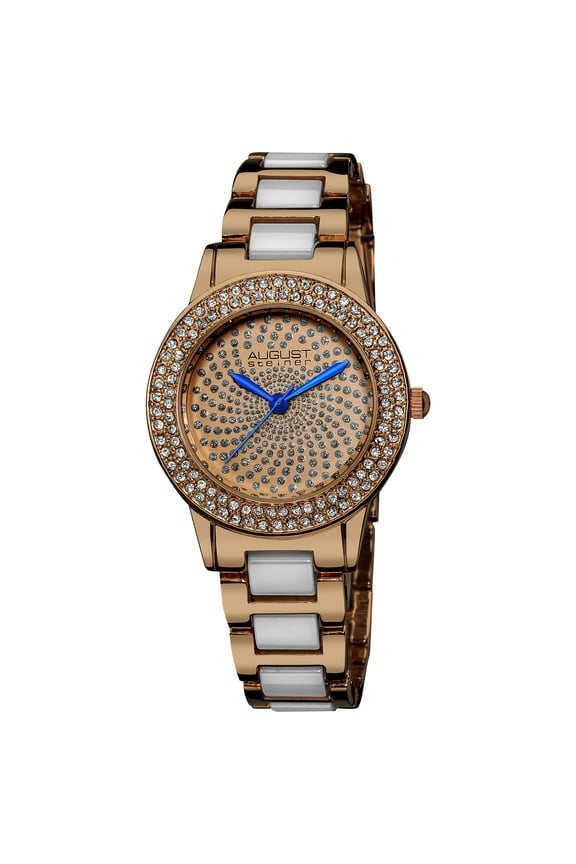 Women's Crystal Glitz Ceramic Link Rose-Tone Bracelet Watch