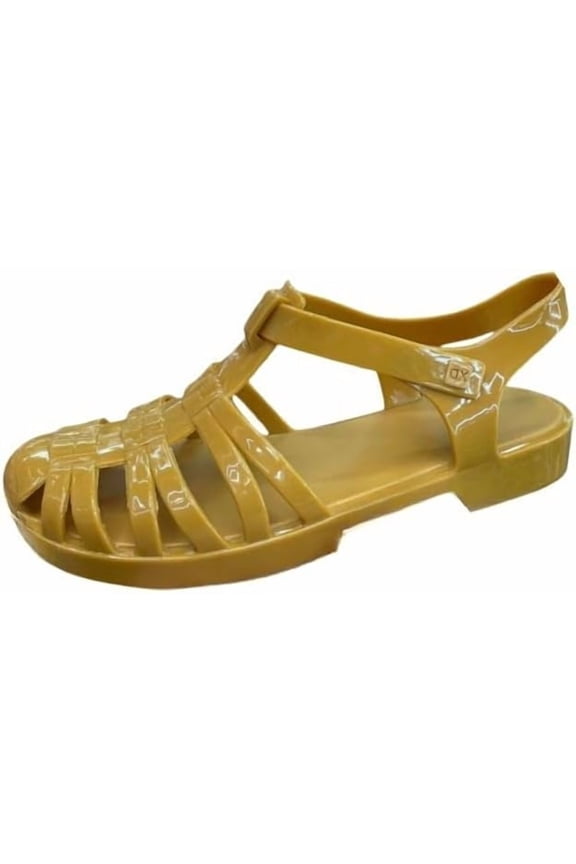 Women's Crystal Jelly Closed-Toe Flats - Summer Beach Shoes with Ankle Strap, Sheer Soft Fisherman Style