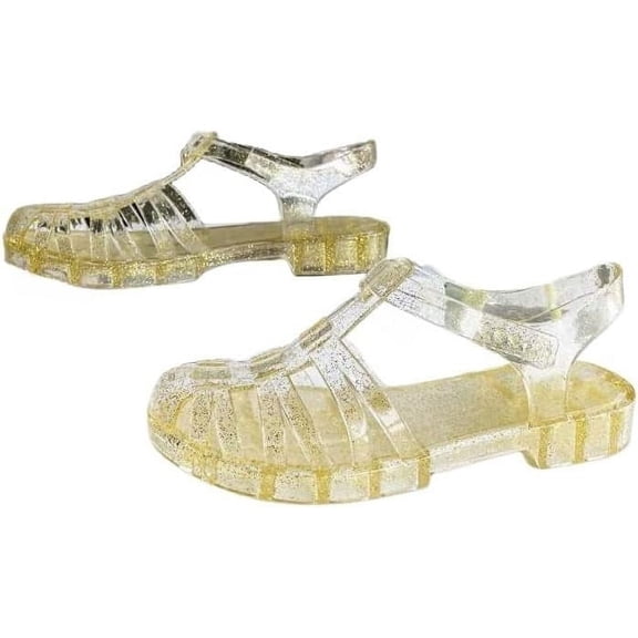 Women's Crystal Jelly Closed-Toe Flats - Summer Beach Shoes with Ankle Strap, Sheer Soft Fisherman Style