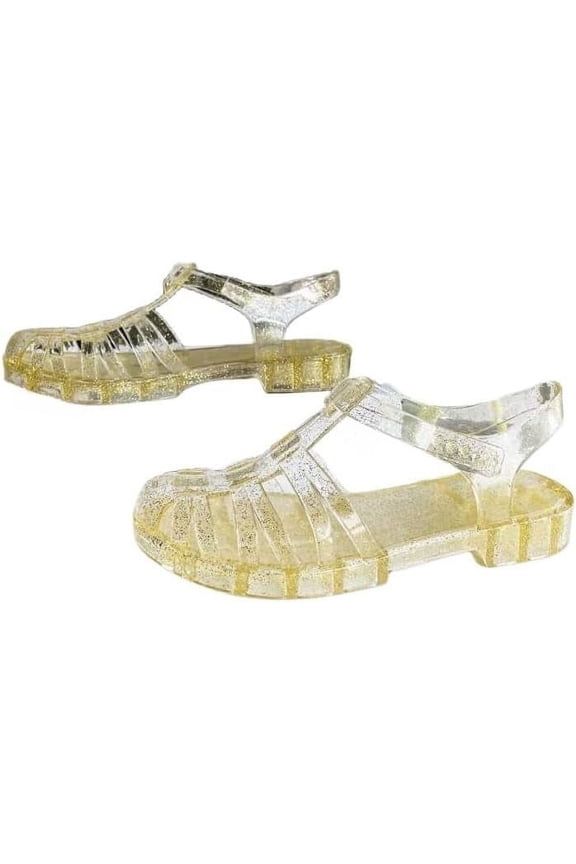 Women's Crystal Jelly Closed-Toe Flats - Summer Beach Shoes with Ankle Strap, Sheer Soft Fisherman Style