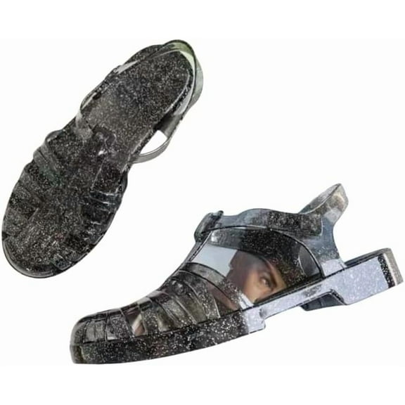 Women's Crystal Jelly Closed-Toe Flats - Summer Beach Shoes with Ankle Strap, Sheer Soft Fisherman Style