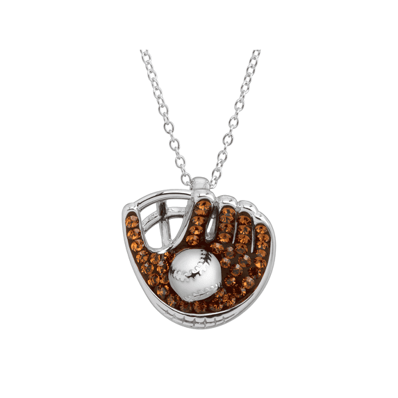 Women's Crystaluxe Baseball & Glove Pendant Necklace with Crystals in Sterling Silver
