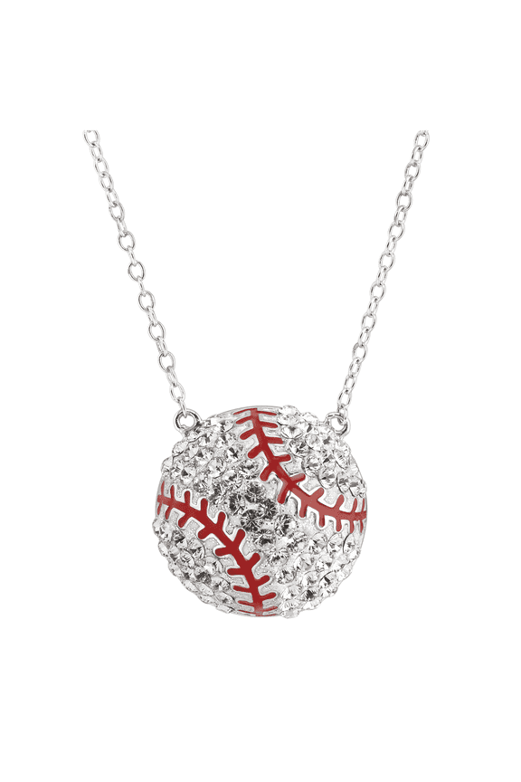 Women's Crystaluxe Baseball Necklace with Crystals in Sterling Silver, 18"