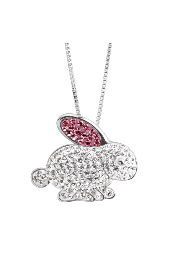 Women's Crystaluxe Bunny Rabbit Pendant Necklace with Crystals in Sterling Silver, 18"