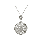 Women's Crystaluxe Flower Pendant Necklace with Marcasite & Crystals in Sterling Silver, 18"