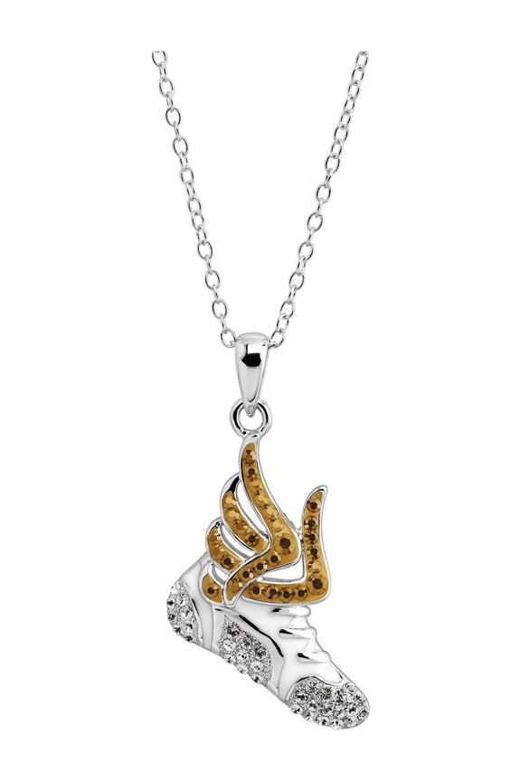 Women's Crystaluxe Flying Sneaker Pendant Necklace with Crystals in Sterling Silver, 18"