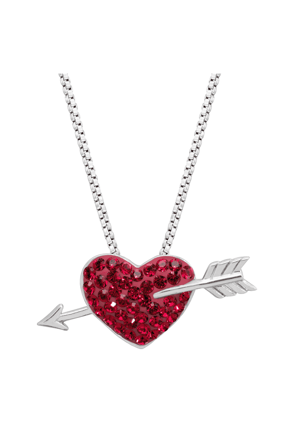 Women's Crystaluxe Heart & Arrow Pendant Necklace with Crystals in Rhodium-Dipped Sterling Silver, 18"