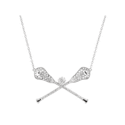 Women's Crystaluxe Lacrosse Sticks Necklace with Crystals in Sterling Silver, 18"