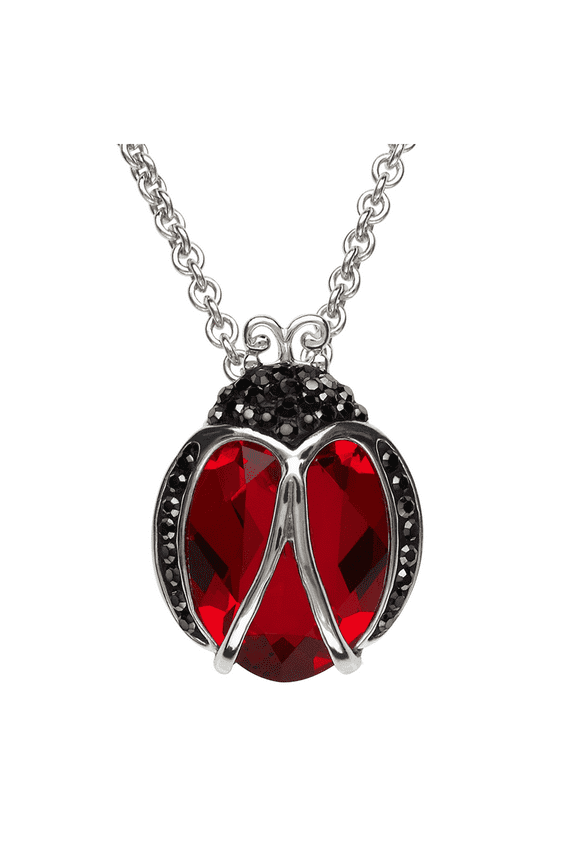Women's Crystaluxe Ladybug Pendant Necklace with Crystals in Sterling Silver, 18"