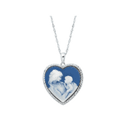 Women's Crystaluxe Mother & Child Inscribed Heart Cameo Pendant Necklace with Crystals in Sterling Silver, 18"