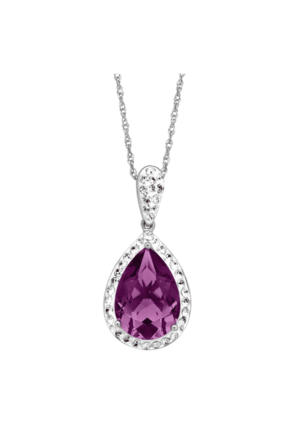 Women's Crystaluxe Pear Pendant Necklace with Purple Crystals in Sterling Silver, 18"