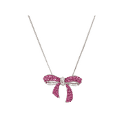 Women's Crystaluxe Pink Bow Pendant Necklace with Crystals in Sterling Silver, 18"