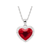 Women's Crystaluxe Red Heart Halo Pendant Necklace with Crystals in Sterling Silver, 18"