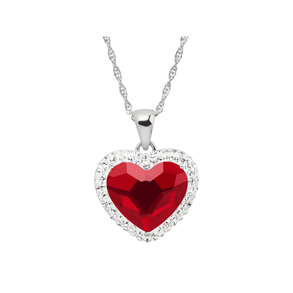 Women's Crystaluxe Red Heart Halo Pendant Necklace with Crystals in Sterling Silver, 18"