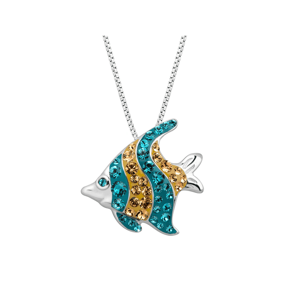 Women's Crystaluxe Tropical Fish Pendant Necklace with Crystals in Sterling Silver, 18"