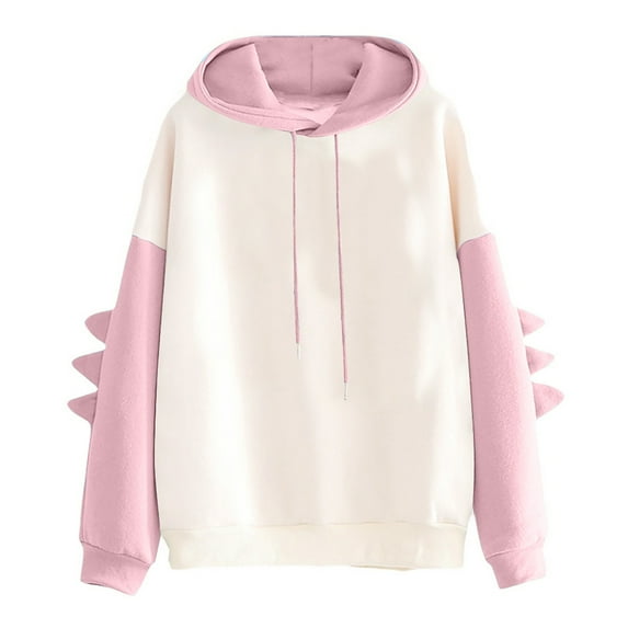 Women's Csaual Cute Hoodie Patchwork Long Sleeve Color Block Pullover Drawstring Hooded Sweatshirt (S, Pink)
