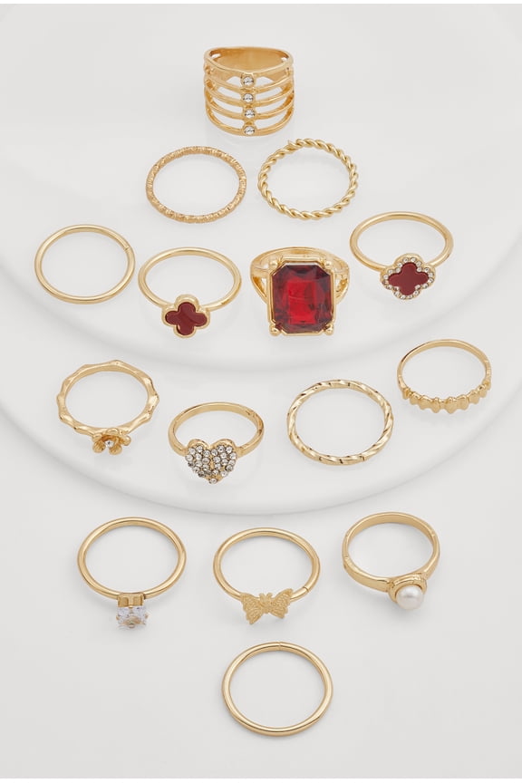 Women's Cubic Zirconia Assorted Metallic Rings Set of 15