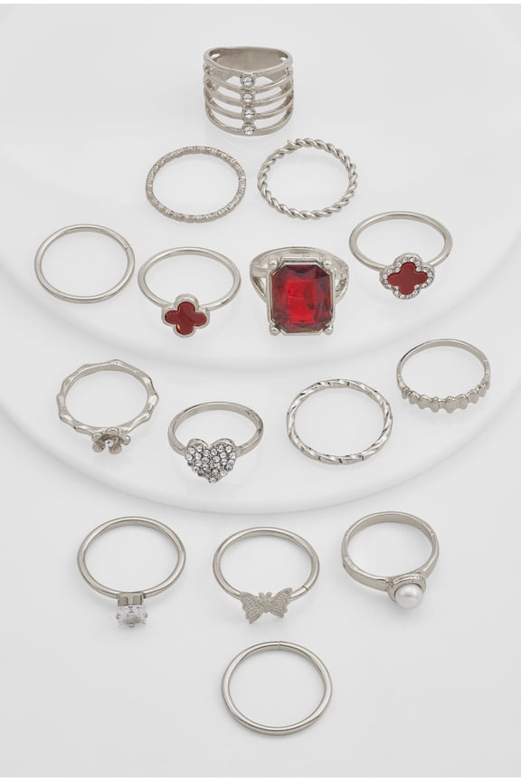 Women's Cubic Zirconia Assorted Metallic Rings Set of 15