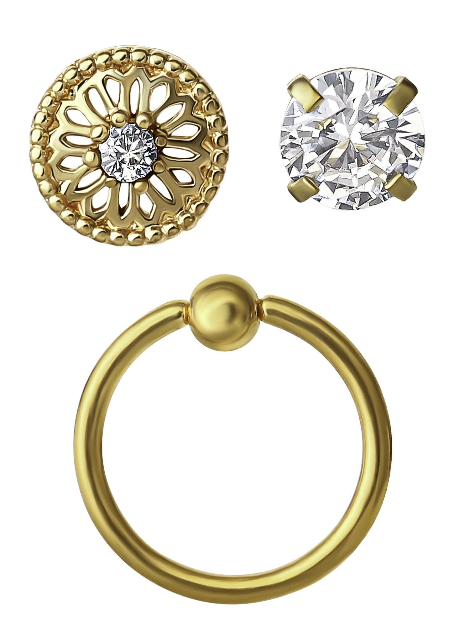 Women's Cubic Zirconia Cartilage Stud and Hoop Set, 3-Piece