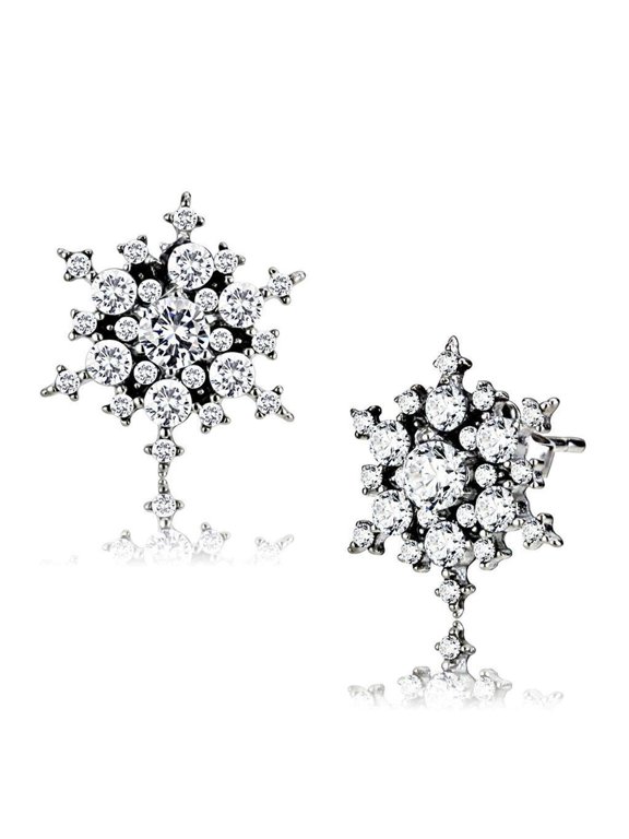 Women's Cubic Zirconia Cluster Snowflake Stud Earrings Stainless Steel