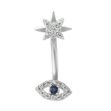 Butterfly Cubic Zirconia Silver-Tone Stainless Steel 316 Belly Button