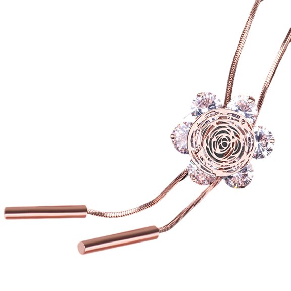 Women's Cubic Zirconia Flower Butterfly Pendant Necklace in Long Adjustable Chain Designs for Elegant Sweater Looks