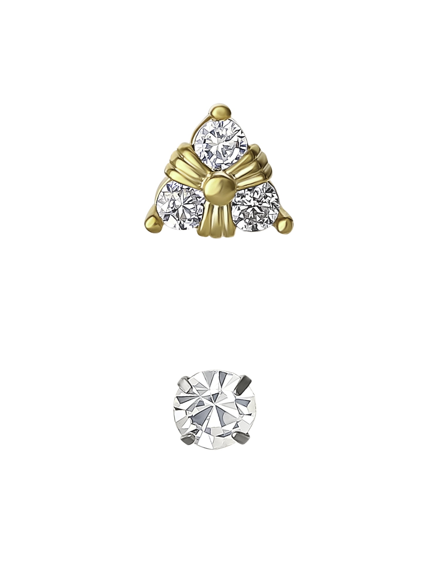 Women's Cubic Zirconia Two-Tone Cartilage Stud Set, 2-Piece Cartilage and Lobe Earrings