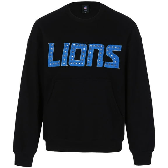 Women's Cuce Black Detroit Lions Chenille Jeweled Sweatshirt