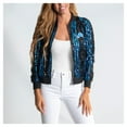 thumbnail image 1 of Women's Cuce  Black Detroit Lions Slim Fit Sequin Striped Full-Zip Bomber Jacket, 1 of 4