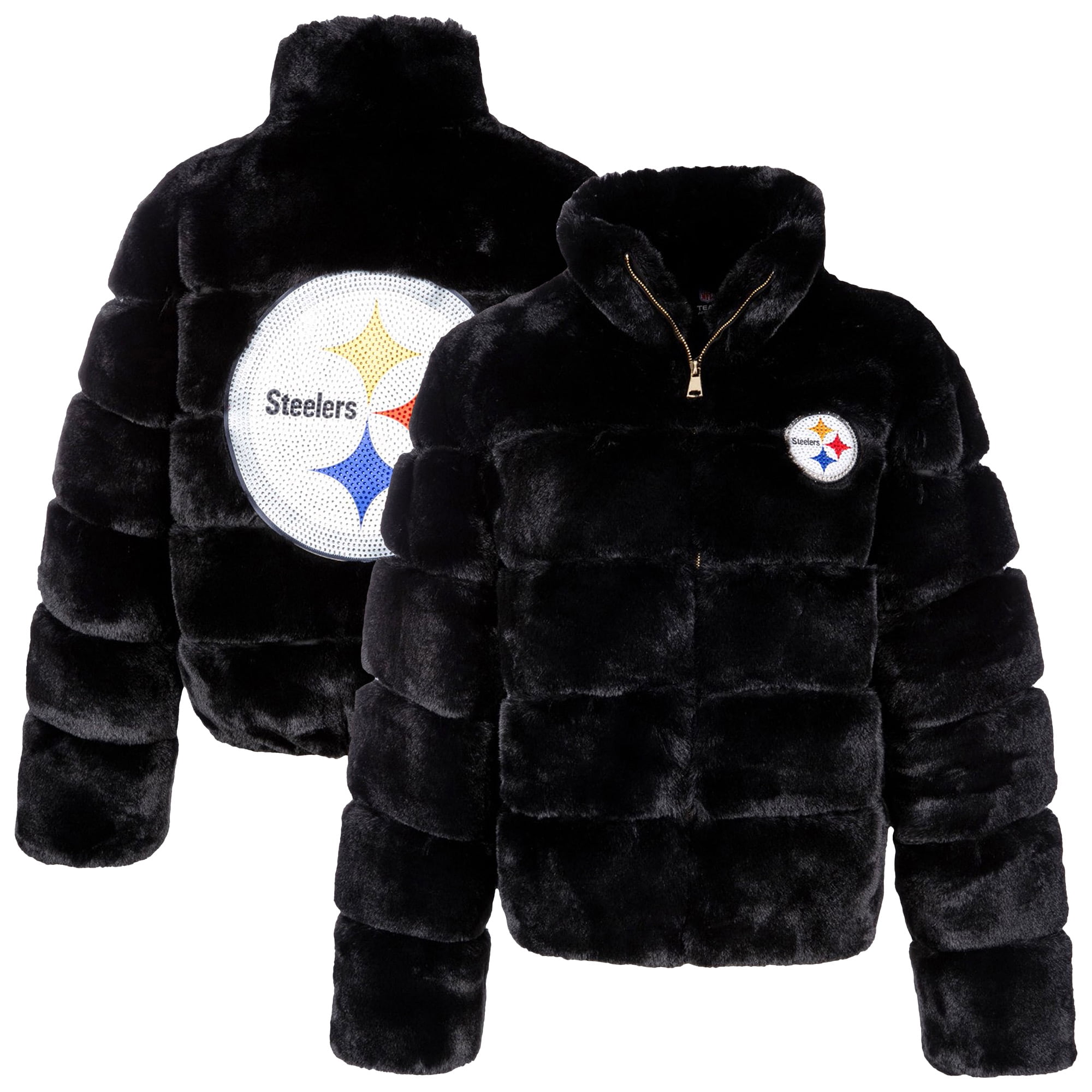 NFL Pittsburgh Steelers ダウン　フード取り外し可能 Women's Cuce Black Pittsburgh Steelers Faux Fur Full-Zip Coat