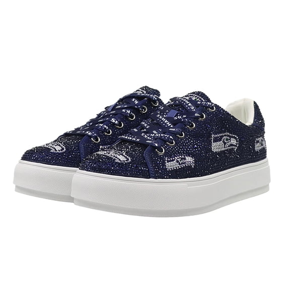 Women's Cuce College Navy Seattle Seahawks Crystal Team Logo Sneakers