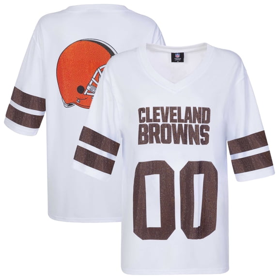 Women's Cuce White Cleveland Browns Rhinestone V-Neck Tunic