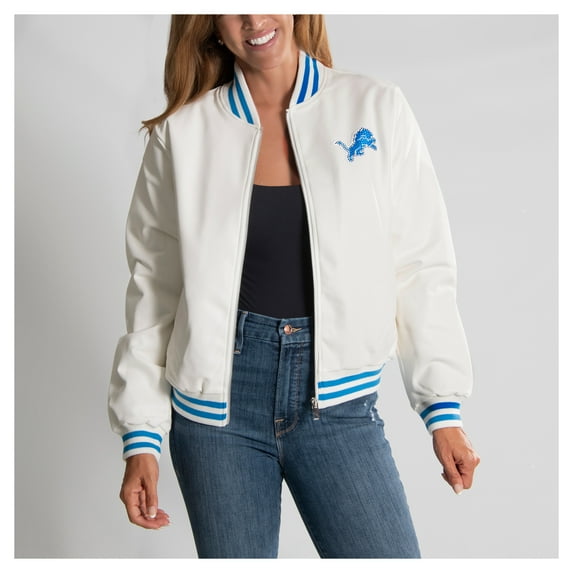 Women's Cuce White Detroit Lions Vegan Leather Full-Zip Jacket