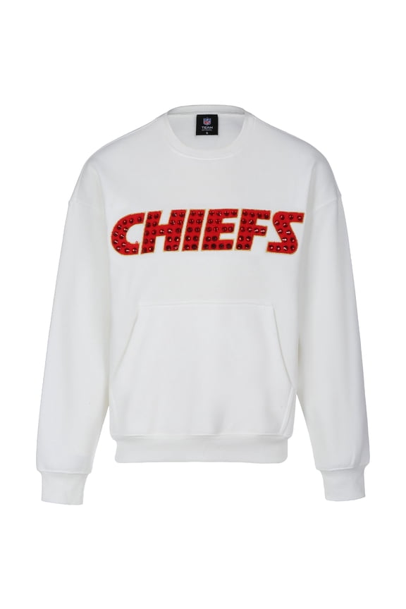 Women's Cuce White Kansas City Chiefs Chenille Jeweled Sweatshirt