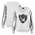 thumbnail image 1 of Women's Cuce White Las Vegas Raiders Sequin Sleeve V-Neck Pullover Sweatshirt, 1 of 1