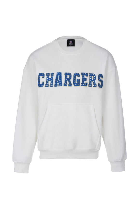 Women's Cuce White Los Angeles Chargers Chenille Jeweled Sweatshirt